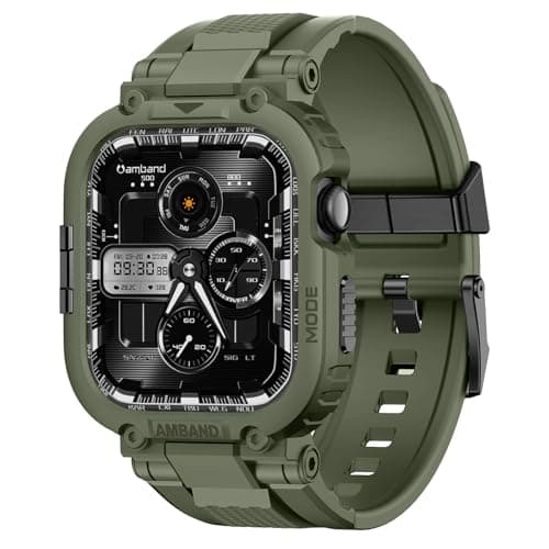 amBand for iWatch Series 11/10 46mm Band Case Men, M1 Sport Tactical Shockproof Wristband for Apple Watch 46 mm, Perfect for Fitness/Outdoor Enthusiasts Military Fans Fashion Seekers - Army Green