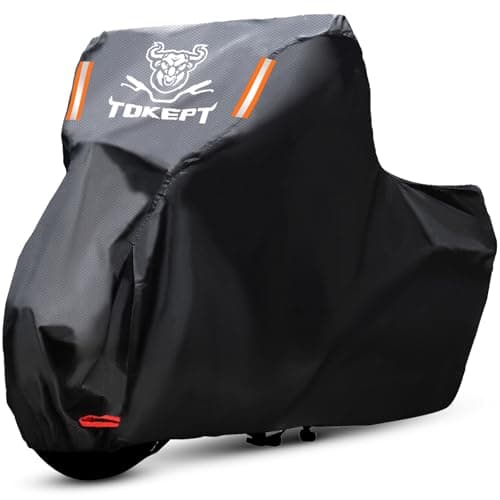 Tokept Black Motorcycle Cover, 210D Oxford Fabric All Weather Water Sun Protection, 116 inch Vehicle Cover for Harley Davidson Honda Suzuki Kawasaki Yamaha (XXXL)