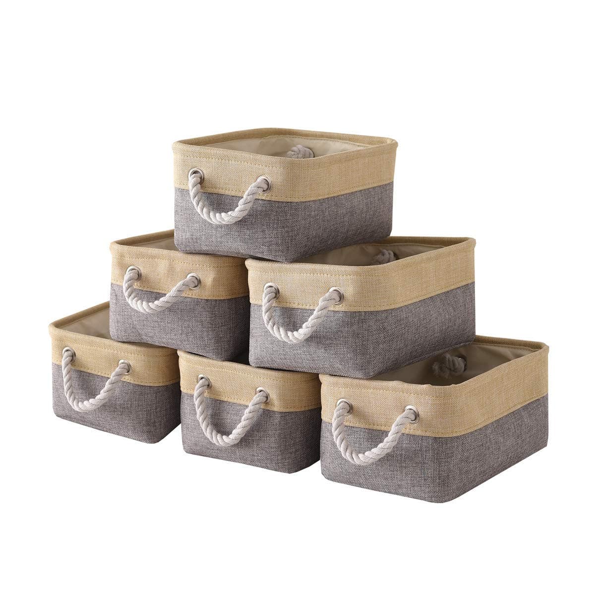 TheWarmHome Storage Baskets for Organizing 118x78x52 inch Small 6 Pack Storage Bins for Shelve Farbic Storage cubes Organizer for Baby Toys Nursery Gold Grey