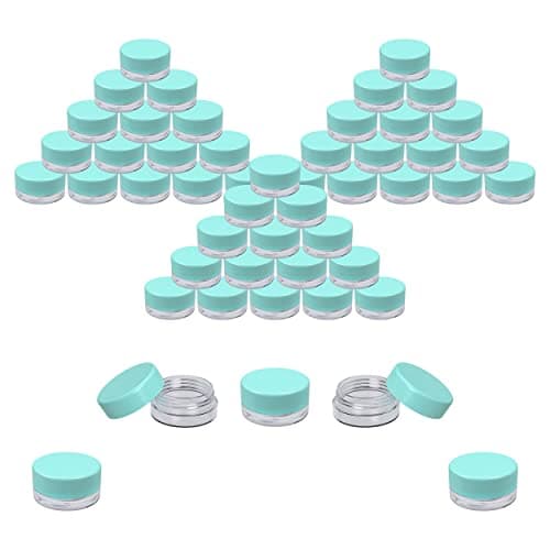 Houseables Sample Containers, Lip Balm Containers, Sample Jars, Mini Jars with Lids, Small, Empty, Makeup, Powder, Gloss, Cosmetic, Tiny, Chapstick, Dab, Wax, Scrub, Little, Blue Plastic, 3 Gram, 50PK