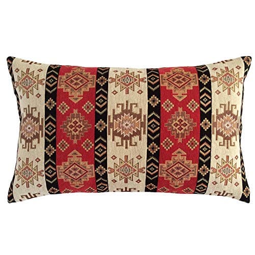 pillowerus Farmhouse Throw Pillow Covers Kilim Red and Cream - 12 x 20 Inches Decorative Lumbar Pillows, Boho Decor for Couch, Bohemian Outdoor Case for Living Room, Ethnic Shams, Aztec