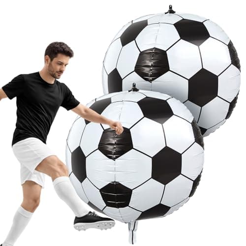 Soulchen 2 Pcs 50 Inch 4D Soccer Balloons Soccer Birthday Party Decorations Large Metallic Round Sphere Foil Football Ball Balloons for Sports Birthday Themed Party Decoration Supplies