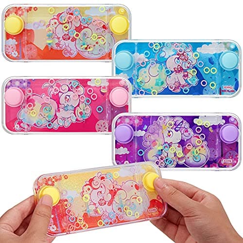 Chalyna 4 Pcs Handheld Water Games Water Ring Toys Colorful Ring Toss Game Without Road Trip Toys 80s 90s Games for Kids Party Favors Bag Fillers PastimeCartoon Style