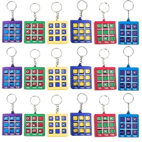 4Es Novelty 24 Pack Classroom Valentine Cards with Tic Tac Toe Keychains Games Bulk Valentines Day Cards Gifts for Kids School Valentines Classroom Exchange Valentines Party Favors