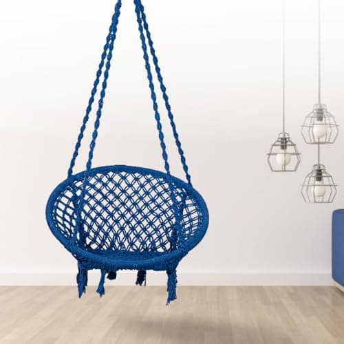Swingzy Cotton Netted Rope Hanging Swing Chair for Adults & Kids/Swing for Balcony/Outdoor Swing Chair/Hammock Swing for Home, Patio, Garden, Indoor/Balcony Hanging Chair (120 Kg Capacity, Blue)