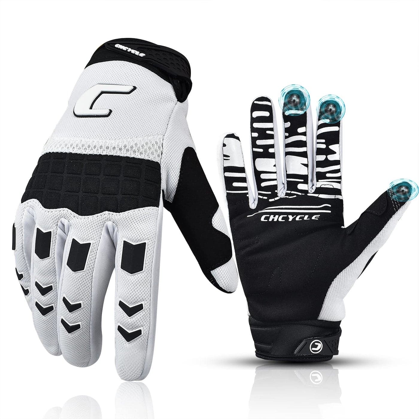 CHCYCLE Dirt Bike Gloves for Men Mountain Bike Motocross Motorcycle Motorbike ATV Racing Touch Screen Full Finger Gloves for Cycling BMX MTB MX Climbing XLarge White