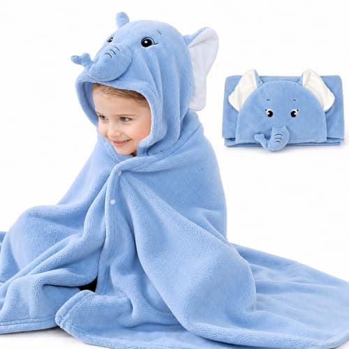 ROMASA Baby Bath Towel Ultra Soft Hooded Towel Highly Absorbent Bathrobe Blanket Toddlers Shower Gifts for Boys Girls275 x 55 Blue Elephant