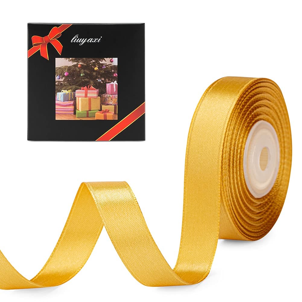 Solid Color Double Faced Yellow Gold Satin Ribbon 58 X 25 Yards Ribbons Perfect for Crafts Wedding Decor Bow Making Sewing Gift Package Wrapping and More