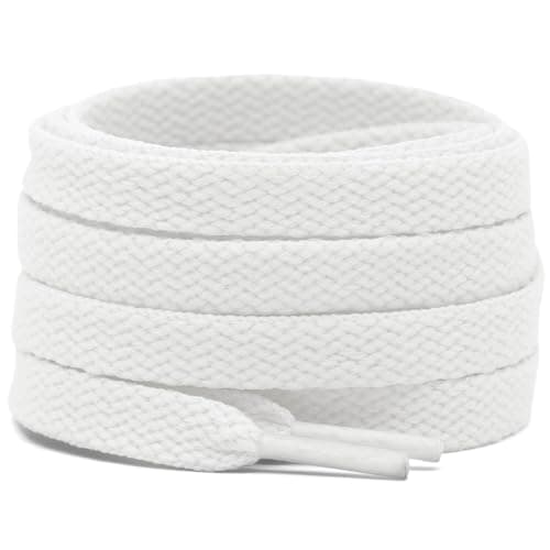 DELELE 2 Pair 51 inch Flat Shoe laces 5/16" Wide Shoelaces for Athletic Running Sneakers Shoes Boot Strings White