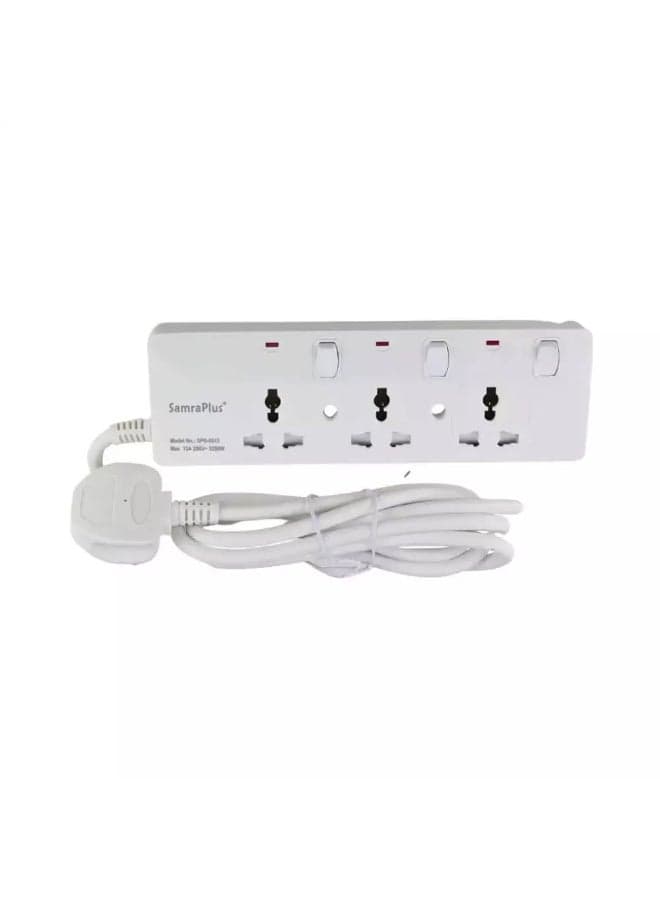 Samra Plus 3 Way Universal Power Socket Extension Cord- White Color