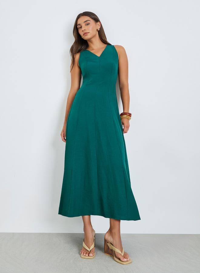 Green Sleeveless A-Line Maxi Dress with Side Pocket