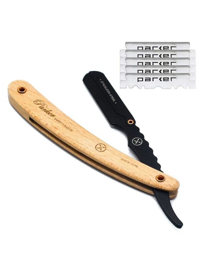 SRP Pine Handle & Stainless Steel Arm Clip Type Straight Barber with 5 Blades ** JUST INTRODUCED FOR FALL 2022 **