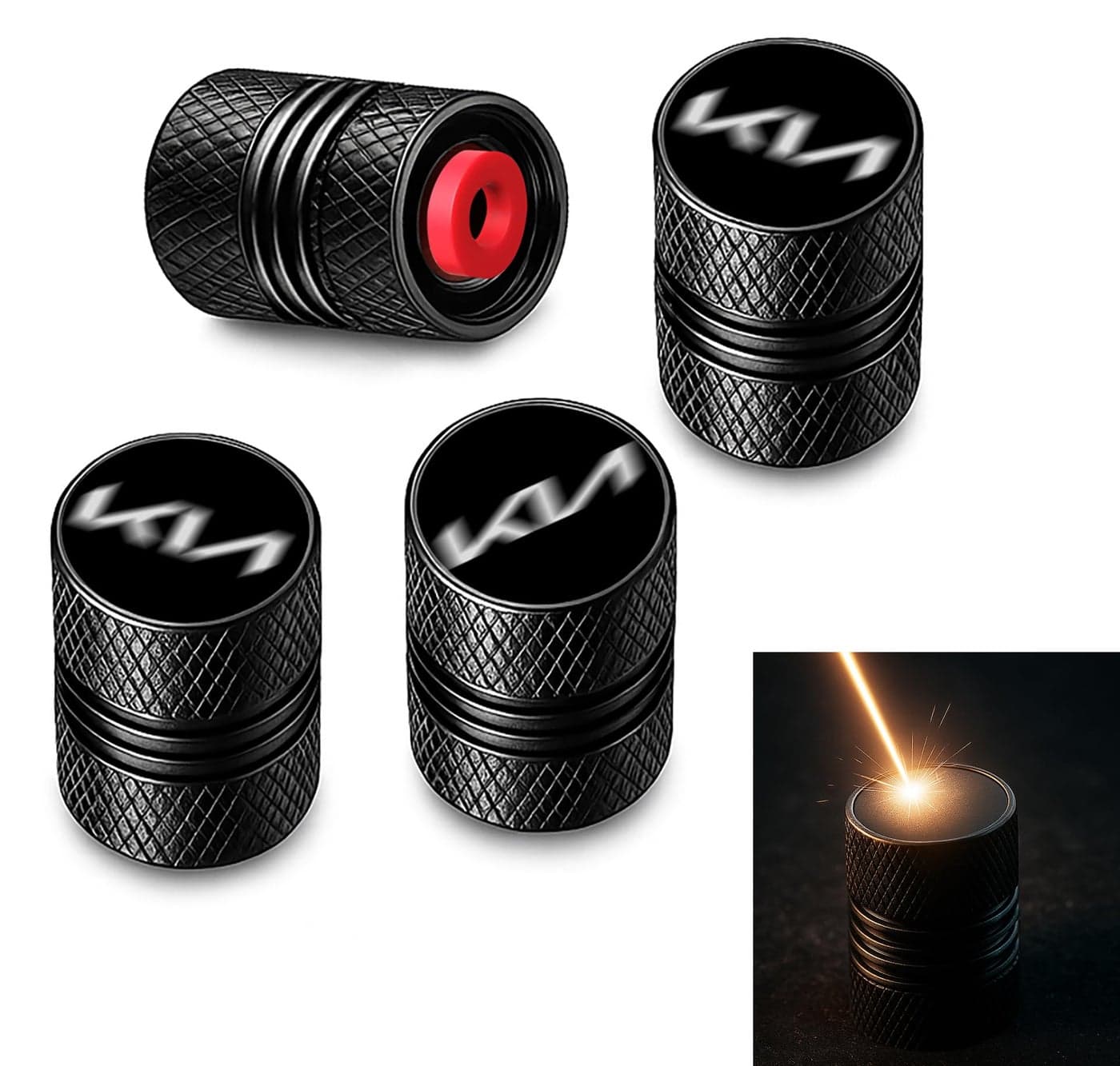 Metal Tyre Valve Caps (Set of 4) | Laser Engraved | Anti-Leak O-Ring | Stylish Air Stem Covers | Universal Fit | Compatible with Kia Seltos, Sonet, Carens