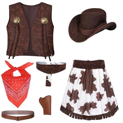 Cowgirl Costume for Girls 6pcs Set Kids Dress Up Birthday Halloween Party Cosplay 810 Years