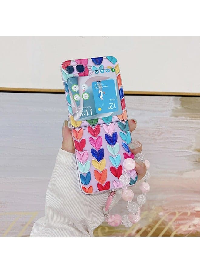 Case for Samsung Galaxy Z Flip 6 Case,Heart Graffiti Pattern Phone Case with Strap Wrist, Slim Case Compatible with Samsung Galaxy Z Flip 6, PC material Anti-Scratch Phone Fashion Cover Women Girls