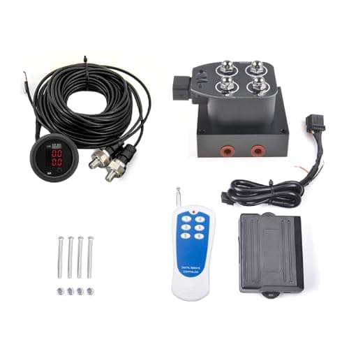ZHSYMX 12v Solenoid Valve Air ride Suspension manifold valve with remote controller 0200psi with double display air pressure gauge