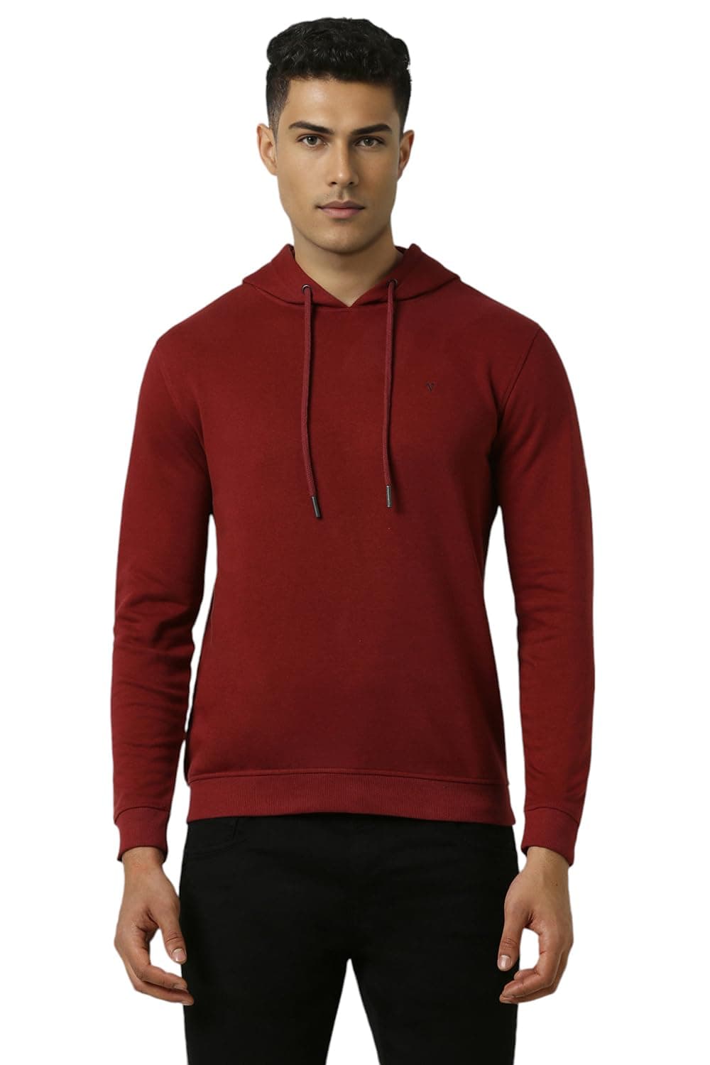 Van Heusen Men Maroon Solid Hooded Neck Sweatshirt