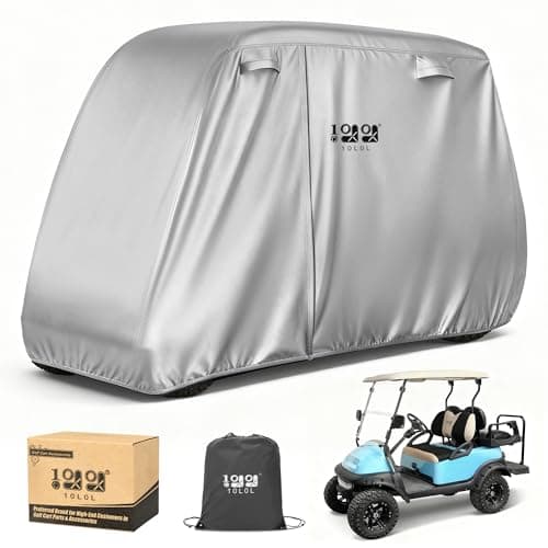 10L0L Golf Cart Cover 2442 Passenger for Yamaha EZGO Club Car Heavy Duty 420D Waterproof Windproof Durable Oxford Golf Cart Cover with 3 Zipper Doors for AllWeather Protection Sliver