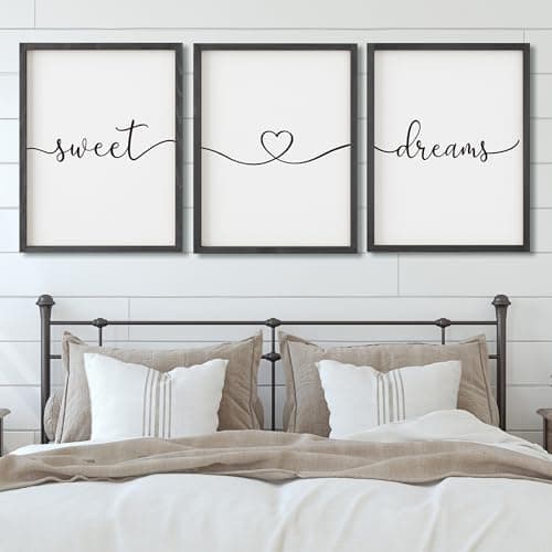 Set of 3 Framed Farmhouse Sweet Dreams Sign 11x14” Above Bed Wall Decor for Bedroom Decor Wall Art Wood Signs (11"x14", Black)