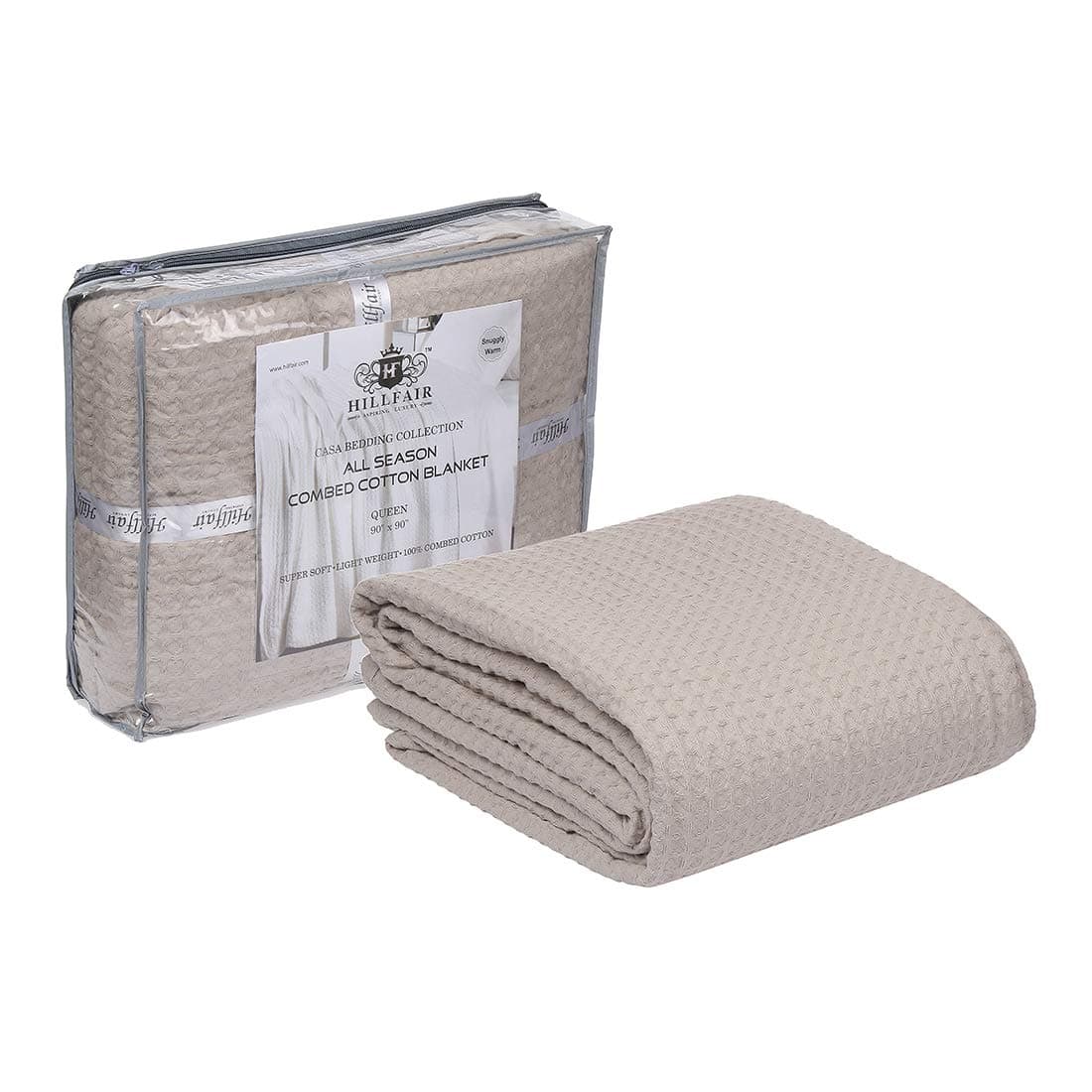 HILLFAIR 100 Combed Cotton Blanket King Size Bed Blankets Warm Soft All Season Breathable Lightweight Summer Blankets Waffle Weave Home Decor Bed Blanket Khaki King Bed Cotton BlanketsBedcovers