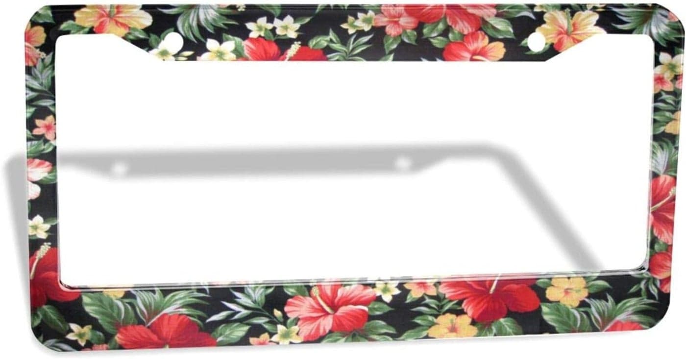 NEWCOCO Bright Color Floral License Plate Frame with Tropical Hawaiian Flowers