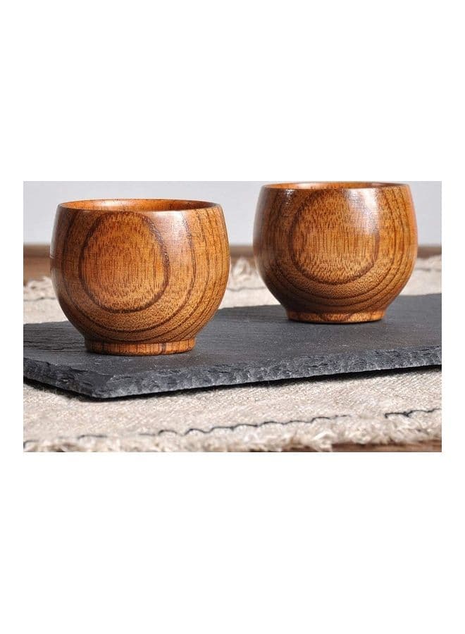 2-Piece Vintage Style Wooden Tea Cup Brown