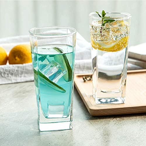 VILON Italian Premium Juice and Water Glasses Set of 6 Transparent, 270ml, Drinking Stylish and Crystal Highball Glasses for Water, Juice and Cocktails (Square Highball 270ML)