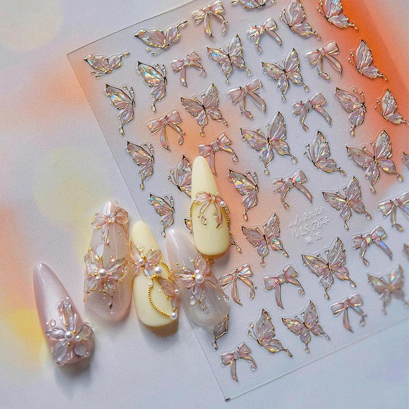 JMEOWIO 3D Embossed Bow Butterfly Nail Art Stickers Decals SelfAdhesive 5D Nail Supplies Nail Art Design Decoration Accessories 1 Sheets