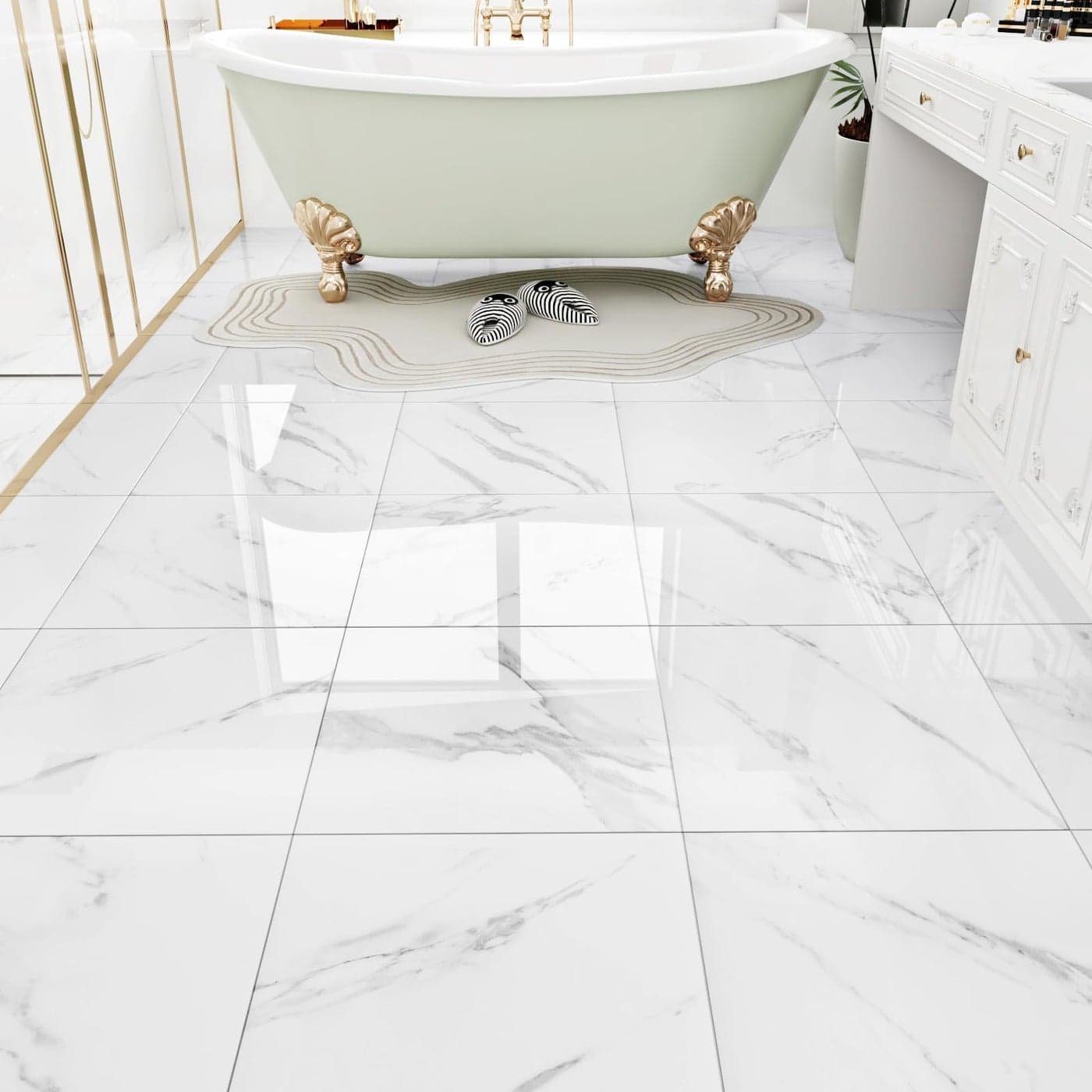 WESTICK White Marble Peel and Stick Floor Tile Bathroom Waterproof Marble Flooring Tiles Self Adhesive Sticky Tiles for Floor Bedroom Kitchen Camper Laundry Peel and Stick Tile Flooring 20 PCS 12x12