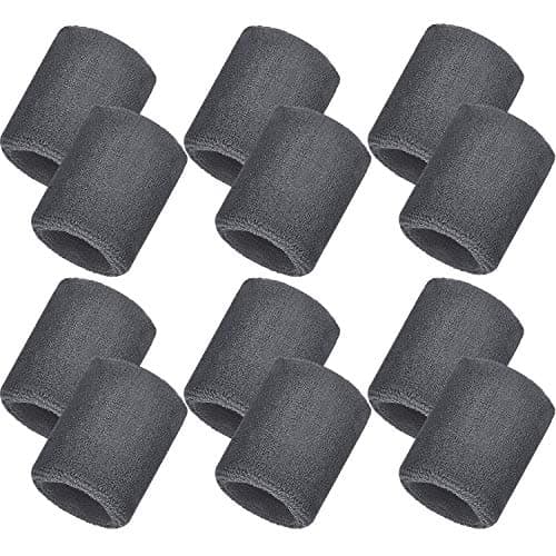 Bememo 12 Pack Wristbands Sweatband for Women Men, Neon Colored Sport Wrist Bands, Tennis Football Basketball Sweatbands, Moisture Wicking Arm Bands for Working Out(3.15 Inch,Gray)