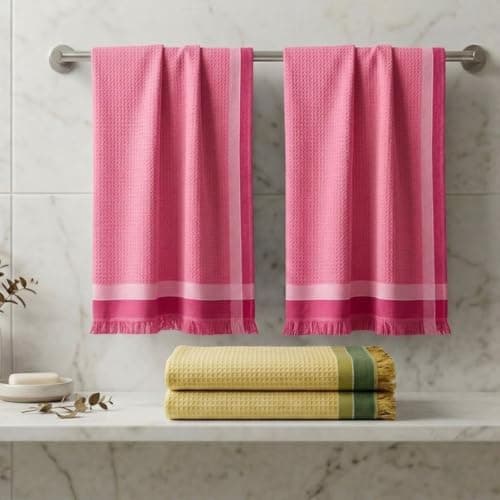 Athom Living Light Weight Cotton Premium Waffle Border Bath Towel 75x150 cm Pack of 4