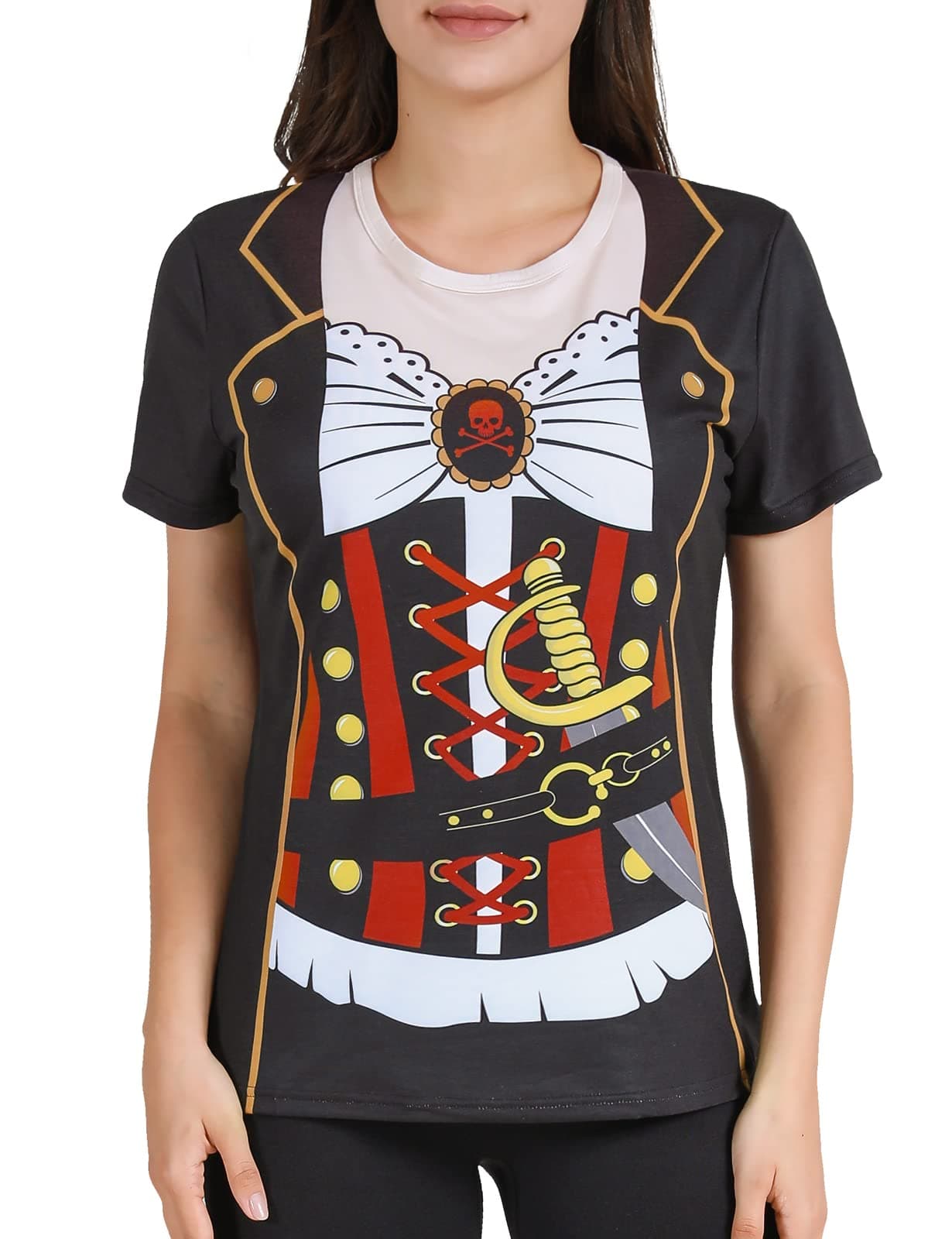 Funny World Women's Pirate Costume T-Shirts, Large, Black