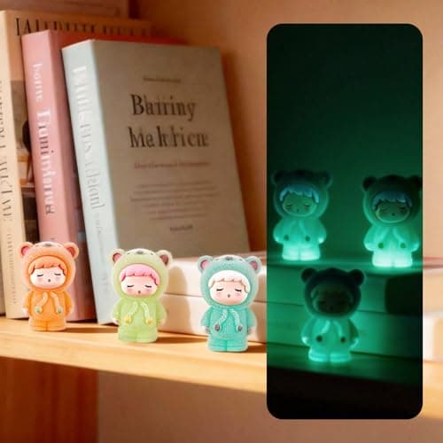 Glow Cute Aesthetic Home Decor Set of 6 - Mini Bear Girl Show Pieces, Living Room Bedroom Office Desk Car Decoration Resin Craft Figurines Decorative Items for Cute Home Decor Aesthetic Girls Gift
