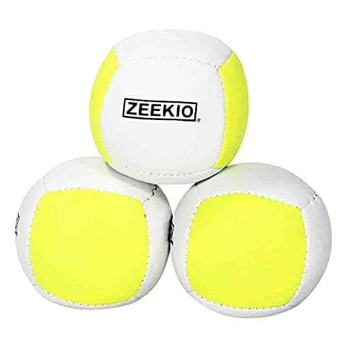 Zeekio Lunar Juggling Balls Set of 3 Professional UV Reactive 6Panel Balls Synthetic Leather Millet Filled 110g Each WhiteYellow