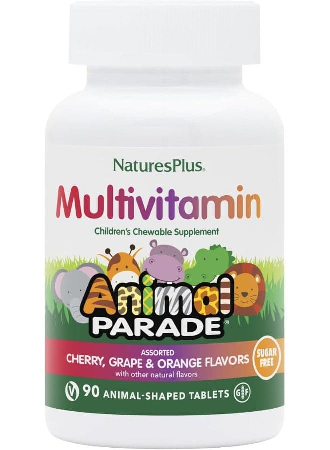 Natures Plus Animal Parade Sugar-Free Children's Multivitamin - Assorted Cherry, Grape & Orange Flavors - 90 Chewable Tablets - 45 Total Servings
