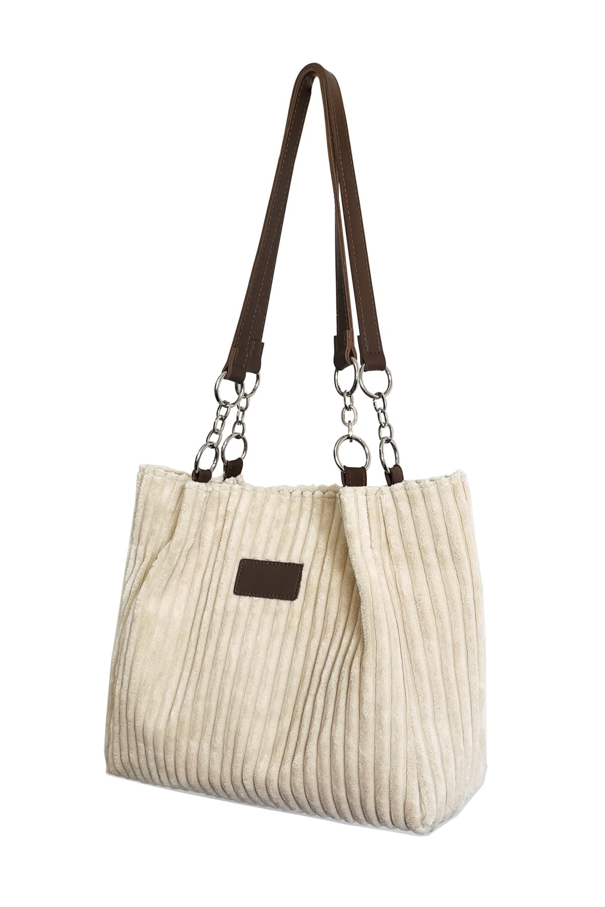 Ulisty Women Corduroy Tote Casual Shoulder Bag for Daily Shopping Fashion Handbag Beige