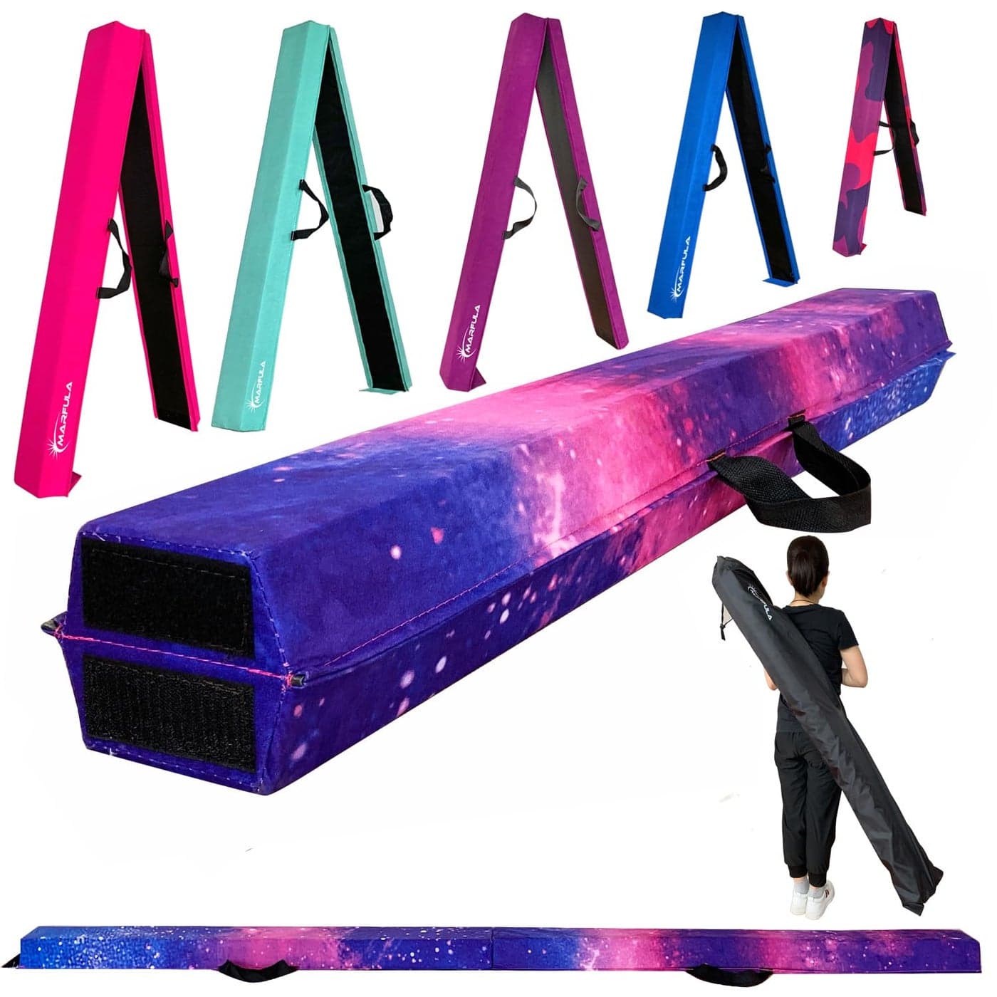 Marfula 6 FT 8 FT 9 FT Folding Gymnastics Beam Foam Balance Floor Beam Extra Firm Suede Cover Anti Slip Bottom with Carry Bag For KidsAdults Home Use