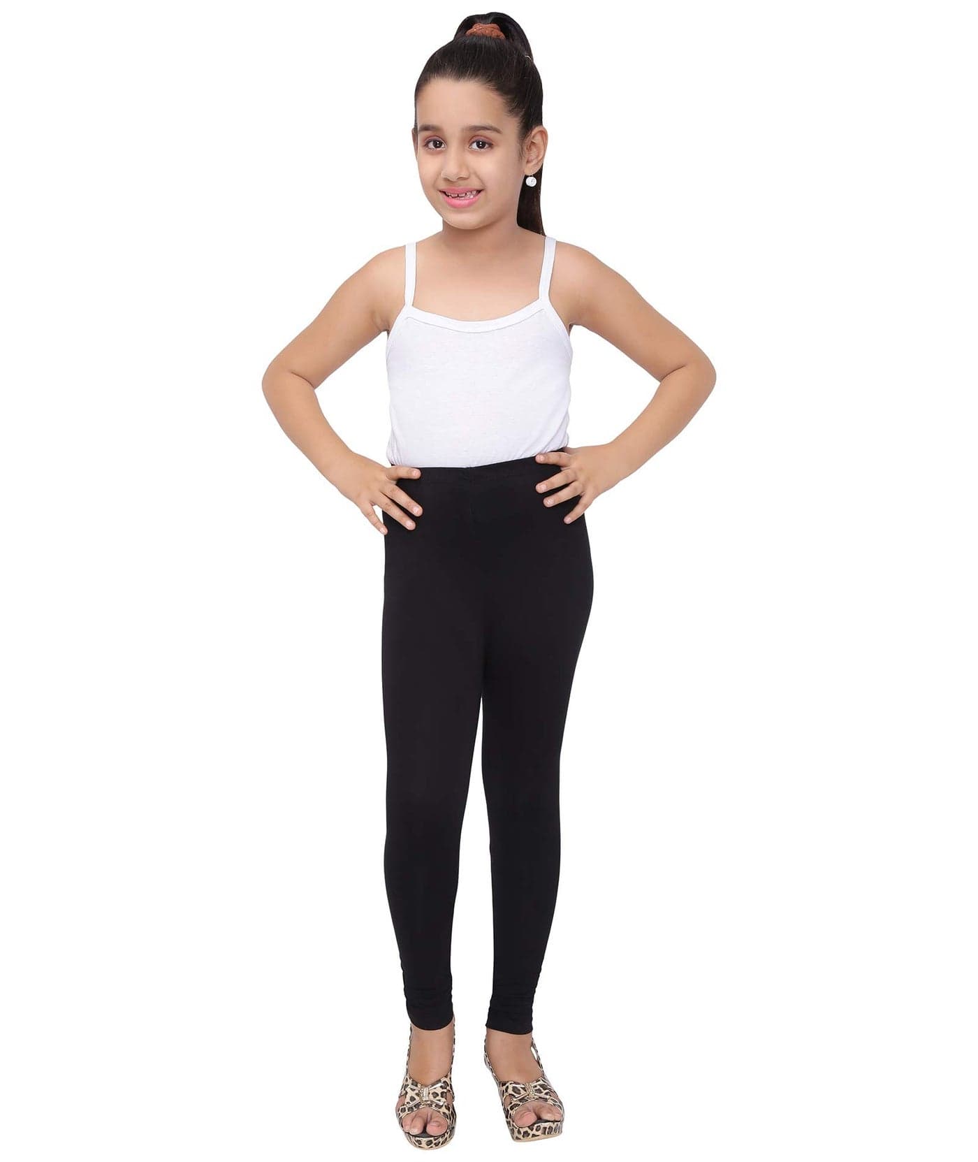 Robinbosky Premium Girls Black Slim Mid Rise Leggings (11-12 Years) | Black