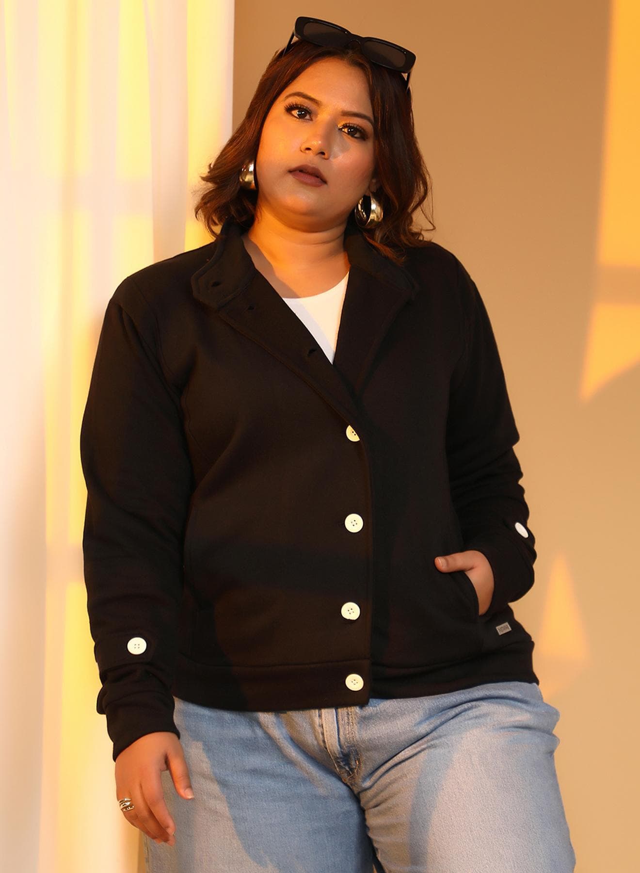 Women's Onyx Black Solid Knit Jacket