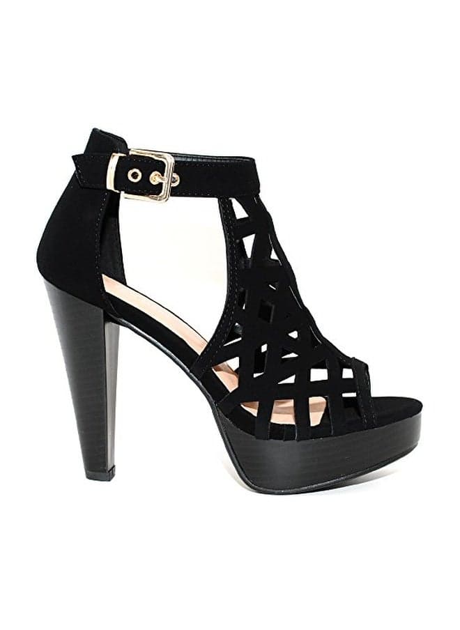 TRENDSup Collection Open Toe Ankle Strap Sandal – Western Bootie Stacked Heel Open Toe Cutout Shoes (8, Black)