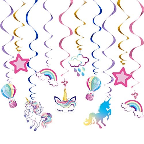 WERNNSAI Unicorn Hanging Swirls 21PCS Rainbow Unicorn Birthday Decorations Ceiling Streamers for Girls Birthday Party Supplies Unicorn Theme Hanging Decor