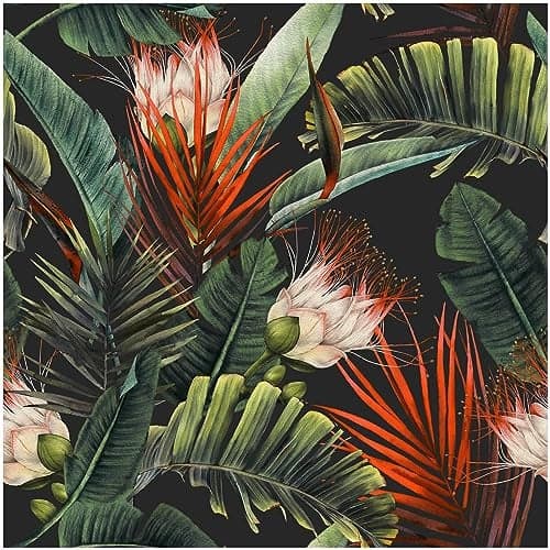 HAOKHOME Peel and Stick Wallpaper Jungle Floral Removable Wall Paper BlackGreenRed Vinyl Stick on Wall Mural Contact Paper 177in x 98ft