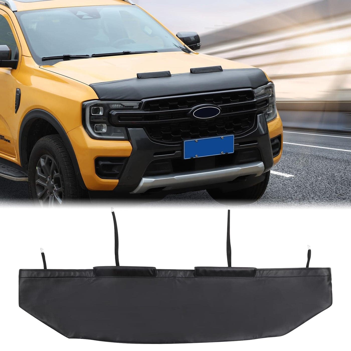 Aunginsy Car Hood Protector Bra Compatible with Ford Ranger 2023 2024 Front Engine Hood Cover Black Leather Protector Cover Half Hood Bonnet Bra Front Car Cover Mask Hood Shield Exterior Accessories
