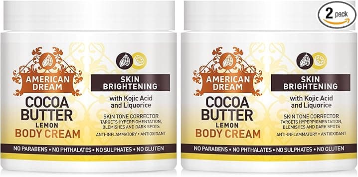 American Dream Cocoa Butter Body Cream for Skin Brightening with Lemon Oil Kojic Acid Liquorice 453g 2 jar pack 906g in total