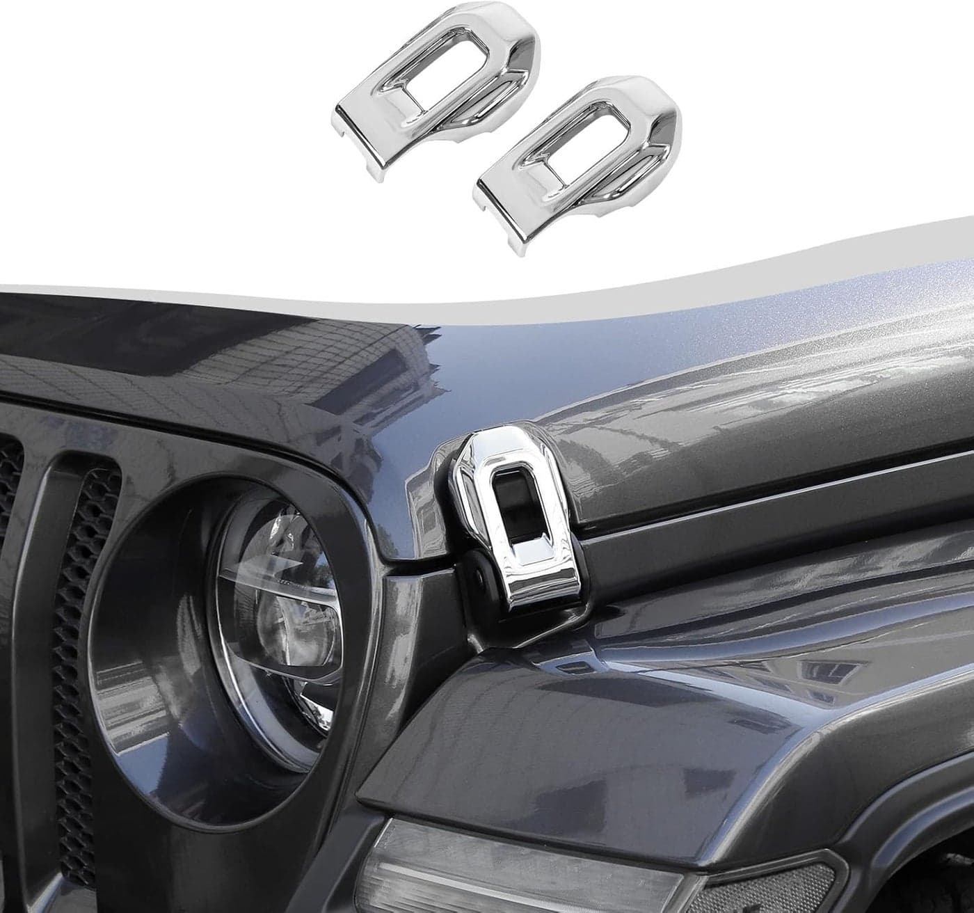 SQQP Chrome Hood Latch Lock Catch Brackets Cover Trim for Jeep Wrangler JL JLU & Gladiator JT (2018-2025)