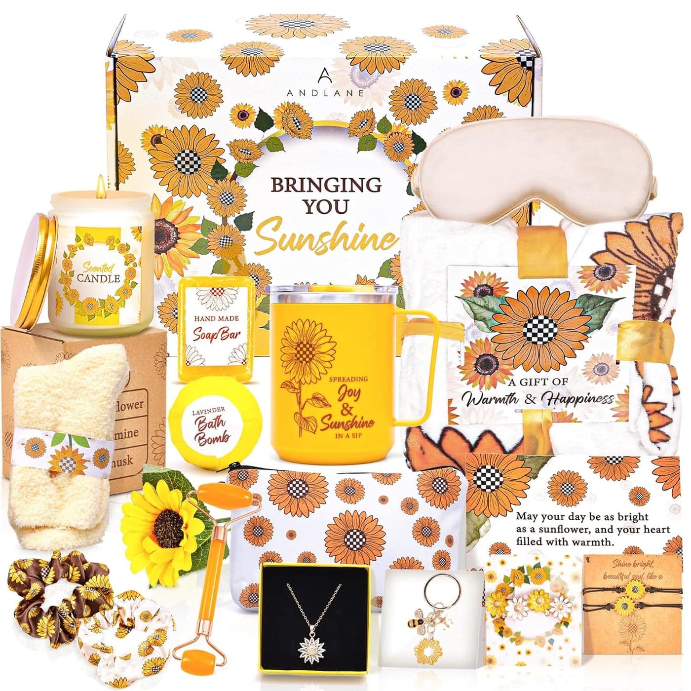 18Pcs Sunflower Gifts for Women Unique Gift Basket Set Birthday Gifts for Women Best Friend or Sister Sunshine Box Care Package Get Well Soon Thinking of You Friendship Basket