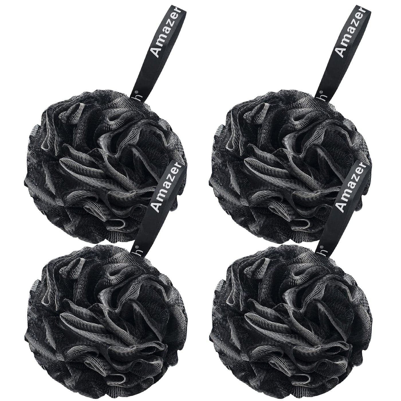 AmazerBath Loofah Sponge 75gPiece Loofah for Men Body Scrubber Bath Sponge Loofa Set of 4 Black Large
