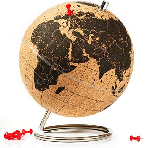 Suck UK | Cork Globe | World Map Pin Board | Cork Board World Globe Decor | Travel Map With Pins | Globes Of The World With Stand | Travel Decor & Office Desk Decor | Travel Gifts | Black Mini