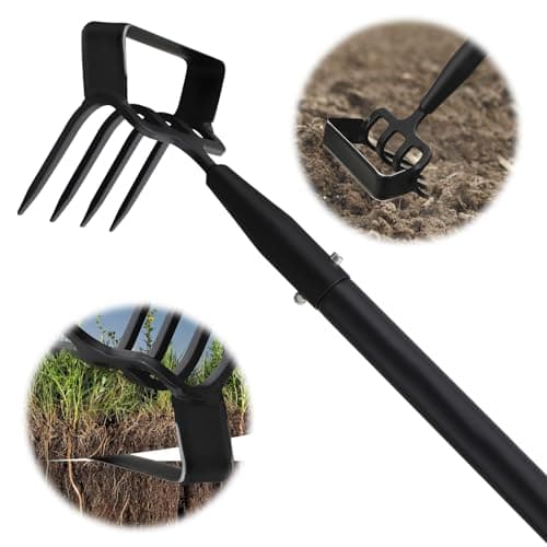 Garden Hoe 62 Inch Weed Tool Long Soil Tiller Cultivator Heavy Duty Metal Stirrup Hoe Weeder Scraper Rake for Flower Beds Patio Garden Loosening Soil Weeding Digging