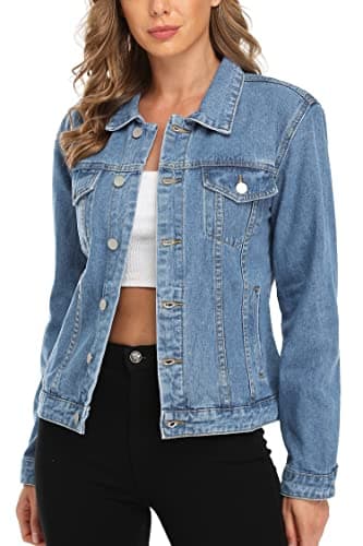 MISS MOLY Women's Denim Jacket Button Up Long Sleeve Basic Trendy Jean Jacket Coat with Pockets mid Blue XL